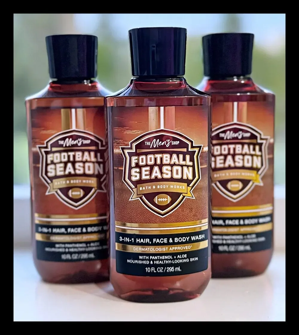 Bath & Body Works 10 oz Football Season Men's 3-in-1 Hair Face Body Wash Gel x3